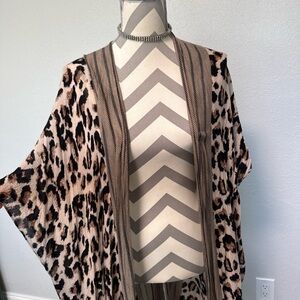 Chic Leopard Print Open Front Duster Kimono Cardigsn